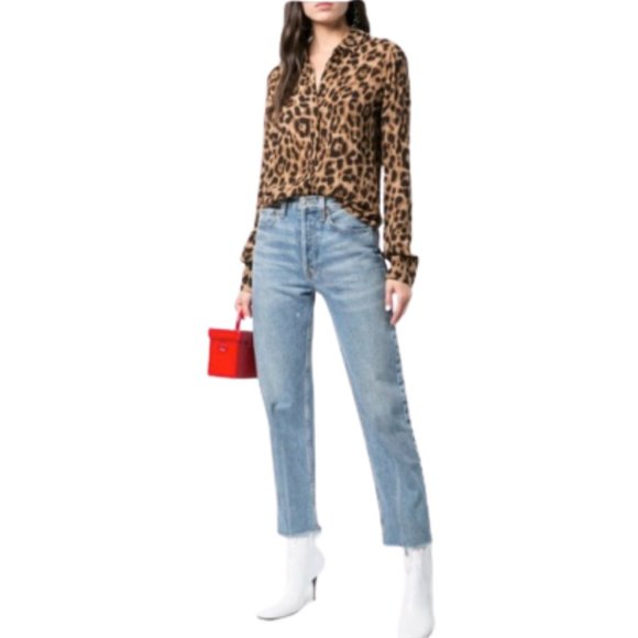 REFORMATION Violet Leopard Print Button Down Top - Picture 1 of 12